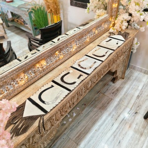 Vintage Fabric Banner Decor <b>Table</b> Runner With Black Lettering And Tassels For Home Decoration - Product Image 2