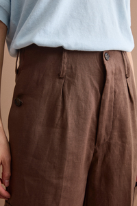 <span class=keywords><strong>Pantaloni</strong></span> da Donna a Gamba Larga, Vita Alta, Eleganti per Ufficio, Personalizzati, Marrone Scuro, Plissettati, in <span class=keywords><strong>Lino</strong></span>, Stile Cargo - Product Image 2