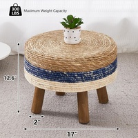 Pouf en paille super bon marché, repose-pieds rond avec 4 pieds en bois, chaise de vanité en paille naturelle faite à la main en gros