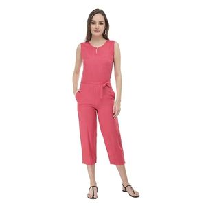 Combinaison sans manches pour femmes, taille haute, couleur unie, avec ceinture, longueur mi-mollet, décontractée, pour le printemps et l'été - Product Image 1