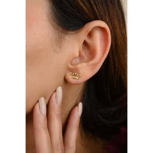 Boucles d'oreilles clous couronne en or massif 14 carats avec diamants naturels minimalistes certifiés IGI - Product Image 4