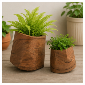 Maceta Geométrica Hecha a Mano de Madera Maciza para Suculentas y Plantas de Interior, Decoración Rústica Moderna para el Hogar, Maceta de Madera para Mesa - Product Image 2