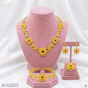 Traditional 24K Gold Plated Zinc Alloy Lab Created Zircon Bridal Jewelry Set Charm Necklace Bracelet Insect Design Trendy - Product Image 5