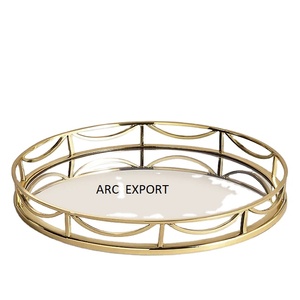 ถาดเสิร์ฟวัสดุอะลูมิเนียมสีทองสุดสร้างสรรค์พร้อมรูปทรงกลมดีไซน์ไม่เหมือนใครถาดเสิร์ฟสำหรับตกแต่ง - Product Image 1