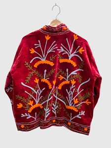Plus Size Women's <b>Velvet</b> Jacket Mandarin Collar Floral Embroidery Autumn Prairie Chic Style - Product Image 2