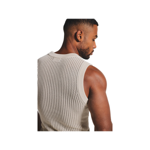 Camiseta sin mangas de punto para hombre, cuello redondo, color liso, transpirable, estilo casual, diseño calado - Product Image 3