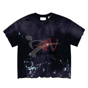 เสื้อยืดคอตตอน 100% ทรงโอเวอร์ไซส์ สไตล์วินเทจ ล้างสีแบบแอซิดวอช พิมพ์ลายโลโก้ ดีไซน์ขาดๆ แบบสตรีทแวร์ แขนสั้น สำหรับผู้ชาย - Product Image 2
