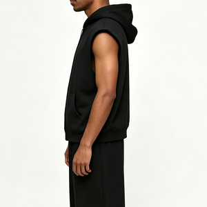 Sweat-shirt à capuche sans manches pour hommes, fermeture éclair, polaire, couleur unie, décontracté, coupe régulière, vêtements d'automne - Product Image 2