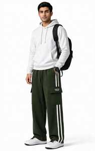Pantalon de survêtement vert pour homme Oneten Apparel avec bande latérale et poches cargo - Product Image 3