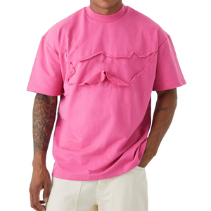 T-shirts pour hommes en coton 100% personnalisés en gros, surdimensionnés, effet usé, délavés à l'acide, avec broderie appliquée, haute qualité - Product Image 1