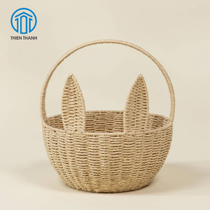 Cesta de mimbre hecha a mano con asa para guardar juguetes de conejo, organizador decorativo para habitación infantil, venta al por mayor - Product Image 1