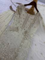 Ensemble Sharara en Georgette Brodé Or Crème Ivoire, Tenue 3 Pièces pour Cérémonie de Nikah Musulmane, Walima, Invitée de Mariage de Jour