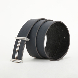 Ceinture en cuir véritable pour homme, formelle, noire, en cuir de vache, avec boucle rectangulaire en plaque argentée - Product Image 6