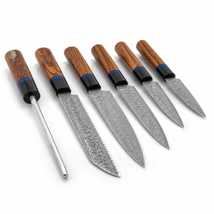 6 Piece Damascus Kitchen <b>Knife</b> <b>Set</b> with Sharpener Wooden Handle Professional Chef <b>Knife</b> Collection OEM ODM Manufacturer - Product Image 3
