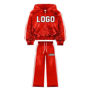 Premium Quality Men's Zip <b>Hoodie</b> Flared Pants Tracksuit Custom Printed Logo (Silk Screen) Rhinestone Embellishments Distressed - Product Image 3