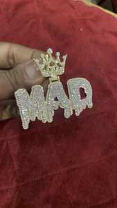 Iced Out MAD Crown Pendant Rhodium Plated Moissanite Hip Hop <b>Charm</b> Unisex Gift - Product Image 5