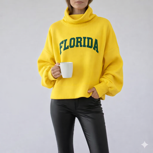 Sweat-shirt classique pour femmes à col montant, épaules tombantes, confortable et décontracté, marque privée - Product Image 1