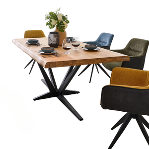 Table à manger en bois d'acacia à bord naturel de style industriel avec pieds en métal pour la maison, la cuisine, le café, les banquets de mariage, les fêtes, les restaurants - Product Image 4