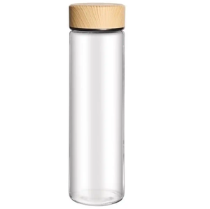 Transparent Borosilicate Glass <b>Water</b> Bottle with Bamboo Wooden Lid <b>Bulk</b> Leakproof BPA Free Reusable Drink Bottle for Office Gym - Product Image 2