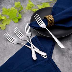 MiniGlow Stainless Steel Metal and Wood Mini Dessert <b>Forks</b> (Set of 4) for Dining Fruit Camping Tableware - Product Image 1