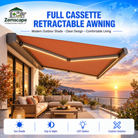 Auvent pliant cassette intégrale haut de gamme rétractable avec option LED, abri anti-pluie pour projets de villas, jardins et cours