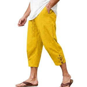 Pantalon Capri Homme Noir 100% Polyester Taille Mi-Haute Cordon de Serrage Décontracté Respirant Séchage Rapide Écologique Poches Couleur Unie Tissé - Product Image 6