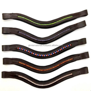 Banda para cejas de caballo de cuero marrón Havana de primera calidad diseñada con cristales multicolores banda para cejas mega Bling Fancy para brida - Product Image 1
