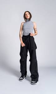 Pantalones Negros de Mujer, Cintura Alta, Elásticos, Corte Holgado, Largos, Color Sólido, Estilo Urbano, Material de Algodón - Product Image 6