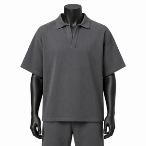 Polo Corto de Manga Corta para Hombre, Color Gris Oscuro, Estilo Casual de Punto, Color Sólido - Product Image 5