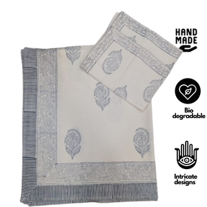 Handmade Pigment Printed Intricate Floral 3-Piece <b>King</b> <b>Size</b> 100% Cotton 200TC Machine Washable Durable Flat <b>Bed</b> <b>Sheet</b> <b>Set</b> - Product Image 2