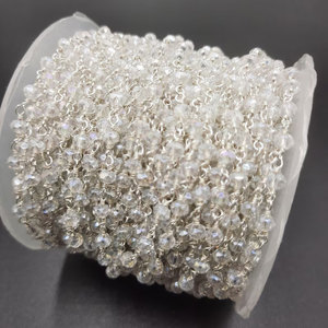 Cadena de Cuentas de Cristal Transparente Estilo Rosario, Cuarzo de Vidrio Facetado de 2mm, Cadena Enrollada con Alambre Dorado para Fabricación de Joyería al por Mayor - Product Image 1
