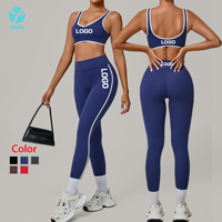 Dames fitness active wear zachte sportkleding workout kleding 4-weg stretch contrastkleuren 3-delige yoga leggings sets