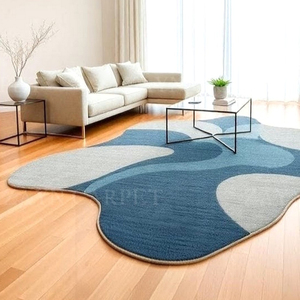 Hand Tufted <b>Blue</b> Grey Organic Wool <b>Rug</b> Irregular Abstract Area Carpet for Living Room <b>Bedroom</b> Home Decor Wholesale Supplier - Product Image 2