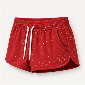 Pantalones Cortos Deportivos para Mujer, Color Rojo Cereza con Puntos, Corte Holgado, con Cordón Ajustable, de Algodón Elástico, Modelo WPSHORT-0005 - Product Image 3