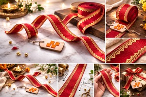 Encaje Decorativo de Poliéster/Nailon de 38 mm, Rojo, con Bordado Tradicional, Resistente a la Encogimiento, para Prendas y Manualidades - Product Image 6