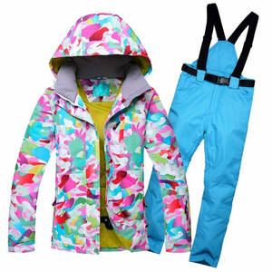 Ensemble de combinaison de ski chauffante unisexe, imprimé, coloré, à capuche, imperméable 10 000 mm, veste de neige bleue, pantalon, deux pièces, vêtements d'hiver - Product Image 4