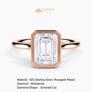 Anillo de Moissanita de Lujo con Corte Esmeralda para Mujer, Chapado en Oro Rosa, Engaste de Garras, Joyería Elegante para Compromiso, Boda, Fiesta, Regalo, Gujarat - Product Image 6