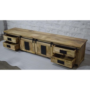 Cajones deslizantes de madera de mango macizo Extra largo de estilo industrial Gabinete de TV de entretenimiento rústico para el hogar para sala de estar Granja - Product Image 4