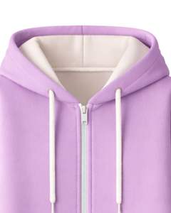 Sweat à capuche long zippé couleur lavande pour femme, manteau d'hiver en polaire décontracté et oversize avec poches, fabrication OEM sur mesure - Product Image 3