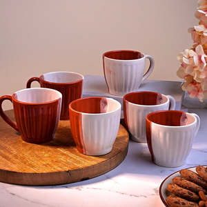 Luxury Red and White Ceramic <b>Tea</b> <b>Cup</b> Set of 6 150ml-200ml Capacity Porcelain Espresso <b>Cups</b> with <b>Saucers</b> BPA Certified - Product Image 4