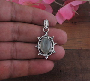 Pendentif en pierre précieuse Unakite rose naturelle en gros, breloque vintage perlée avec halo plaqué argent, bijoux fins pour femmes, 18 pouces - Product Image 3