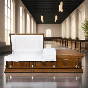 Ataúd de Madera WNT de Alta Calidad CKT2003 Estilo Norteamericano Venta Directa al por Mayor para Funerales Diseño de Hoja Caída Artículos Funerarios - Product Image 3