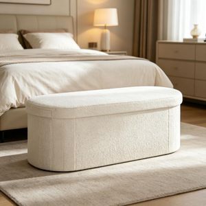 Banc de rangement contemporain en polaire Teddy avec couvercle rabattable, repose-pieds multifonctionnel pour chambre et entrée - Product Image 3