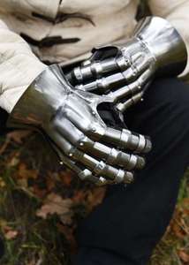 Guantes de Placa Metálica Completa con Diseño Tradicional Antiguo, Plateados/Dorados para Disfraces de Teatro y Eventos - Product Image 3