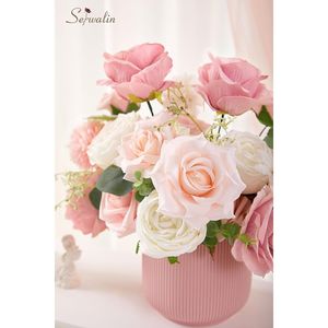 Combinazione di Rose Rosa Pallido e Bianche per Bouquet da Sposa Fai-da-Te e Decorazione Torte, Fiori Artificiali in Seta di Artistic - Product Image 1