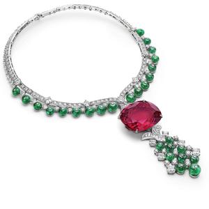 Platinum Ruby <b>Pendant</b> Necklace With <b>Emeralds</b> And Diamonds Claw Set Luxury Women Jewelry - Product Image 1