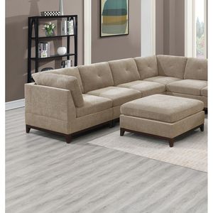 Tessuto ciniglia cammello 9pc Set di mobili componibili componibili 3 cunei angolari 4 poltrone senza braccia 2 pouf trapuntati a vista - Product Image 2
