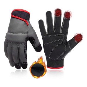 Gants de course en cuir PU isolés thermiquement, antidérapants, coupe-vent, à doigts entiers, compatibles avec les écrans tactiles, pour l'extérieur, hiver, unisexe, noir et rouge - Product Image 1