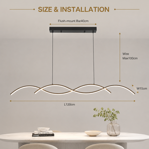 Modern Metal Chandelier <b>Light</b> Dimmable Remote Control Wave Shape Silicone For <b>Dining</b> Room Kitchen Island 120cm 24W - Product Image 3