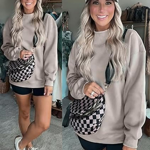 Sudadera de cuello alto extragrande para mujer, de color liso, con hombros caídos, de punto, de algodón y fibra de bambú, transpirable, para otoño. - Product Image 6
